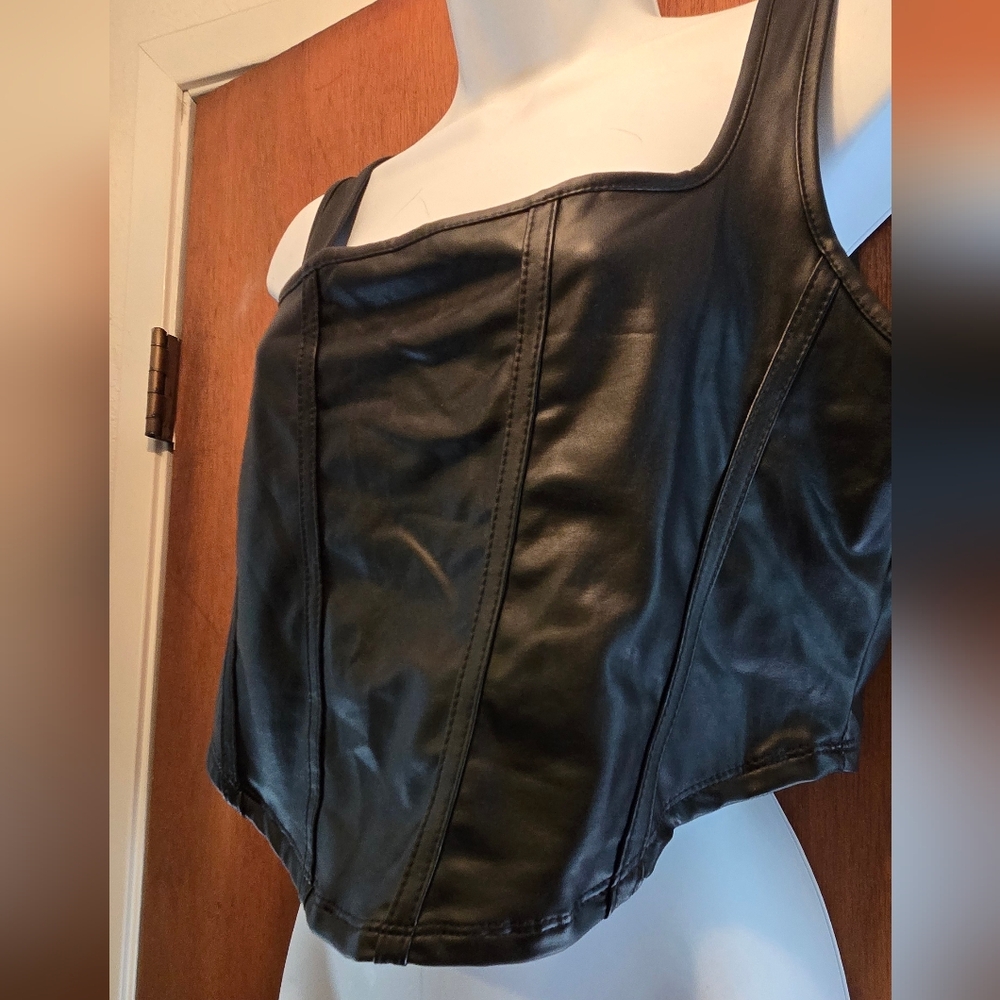Joocy Babi Black Faux Leather Corset Top Sz12 XL - Picture 3 of 4